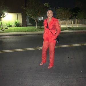 Kristy- Sheer Pinstripe Blazer & Pant Set